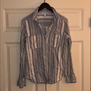 Blue and white button up linen shirt